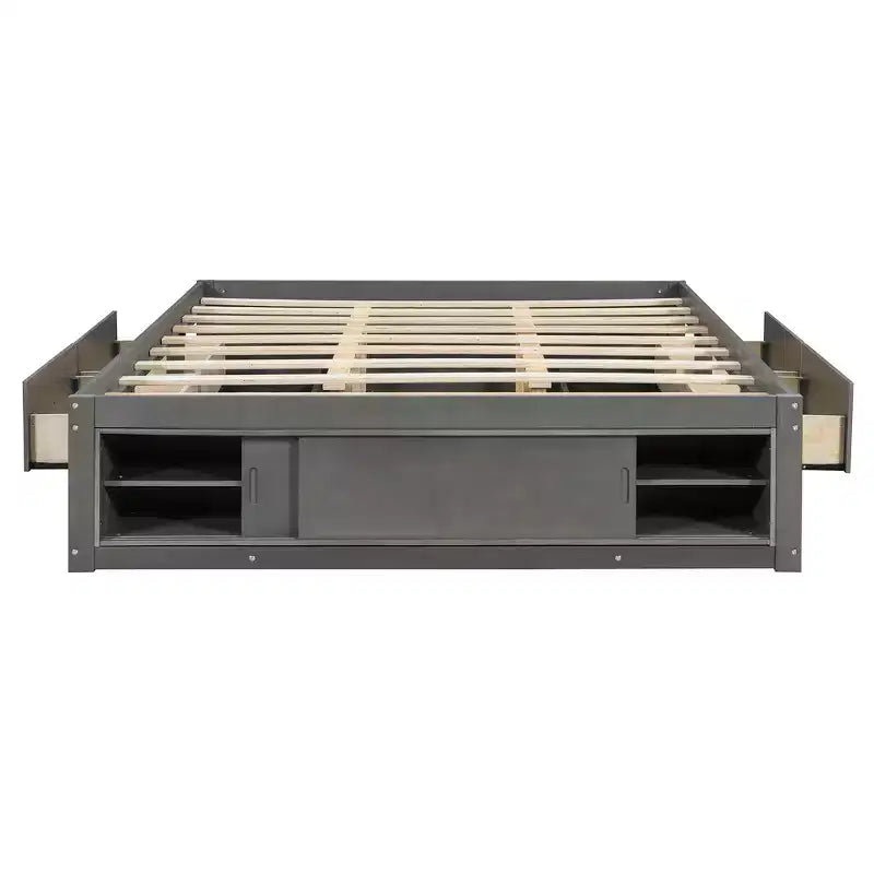 Cadre de lit plateforme Whisen Queen avec 4 tiroirs de rangement et rangement dans le pied de lit