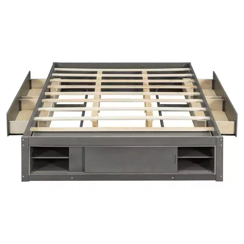 Cadre de lit plateforme Whisen Queen avec 4 tiroirs de rangement et rangement dans le pied de lit