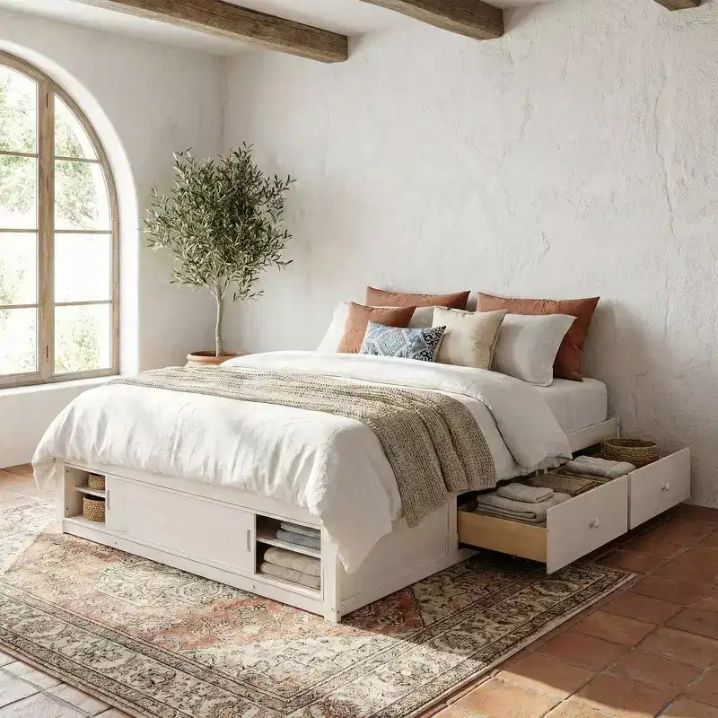 Cadre de lit plateforme Whisen Queen avec 4 tiroirs de rangement et rangement dans le pied de lit