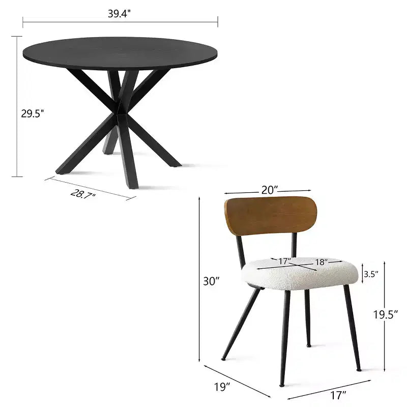 Ensemble de salle à manger 5 pièces, table ronde de 40 pouces en bois noir et chaises rembourrées en boucle avec dossier en frêne pour salle à manger - Panipeachy