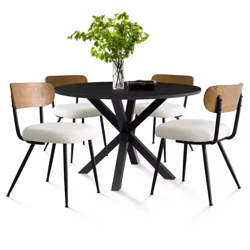 Ensemble de salle à manger 5 pièces, table ronde de 40 pouces en bois noir et chaises rembourrées en boucle avec dossier en frêne pour salle à manger - Panipeachy