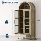 Armoire de rangement de cuisine, Meuble de rangement de cuisine de 180 cm de haut au design de ferme arqué avec lumières LED, étagères réglables et porte vitrée, Chêne