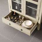 Armoire de rangement de cuisine, Meuble de rangement de cuisine de 180 cm de haut au design de ferme arqué avec lumières LED, étagères réglables et porte vitrée, Chêne