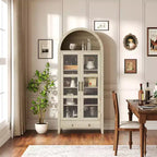 Armoire de rangement de cuisine, Meuble de rangement de cuisine de 180 cm de haut au design de ferme arqué avec lumières LED, étagères réglables et porte vitrée, Chêne