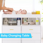 Commode bébé transformable 6 tiroirs avec plateau à langer et matelas – Commode de chambre d'enfant moderne pour articles essentiels de bébé, conception compatible technologie