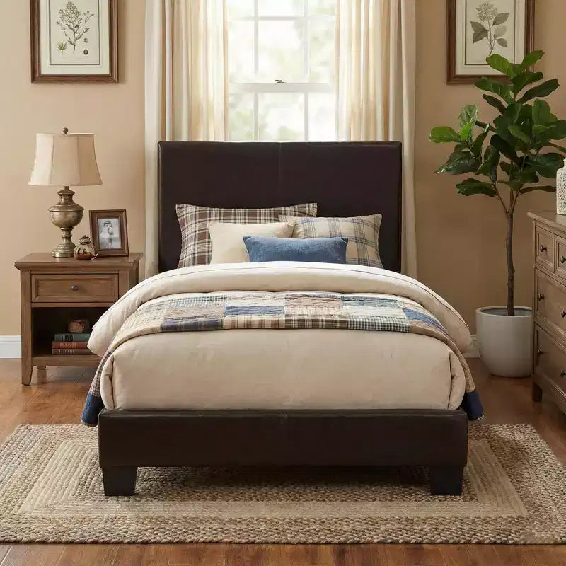GDFStudio Lucas Modern Classic Faux Leather Upholstered Platform Bed Frame with Adjustable Headboard