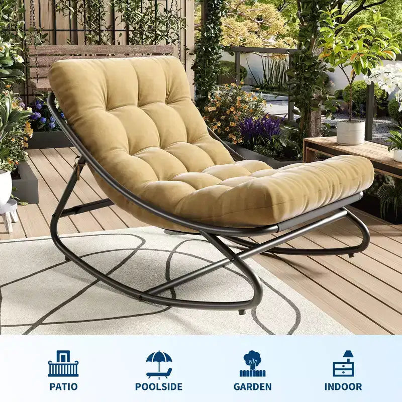Fauteuil à bascule extérieur surdimensionné, cadre en métal, capacité de 180 kg, chaise longue à bascule confortable pour patio, véranda, jardin, balcon, salon