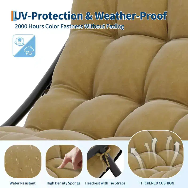 Fauteuil à bascule extérieur surdimensionné, cadre en métal, capacité de 180 kg, chaise longue à bascule confortable pour patio, véranda, jardin, balcon, salon