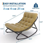 Fauteuil à bascule extérieur surdimensionné, cadre en métal, capacité de 180 kg, chaise longue à bascule confortable pour patio, véranda, jardin, balcon, salon