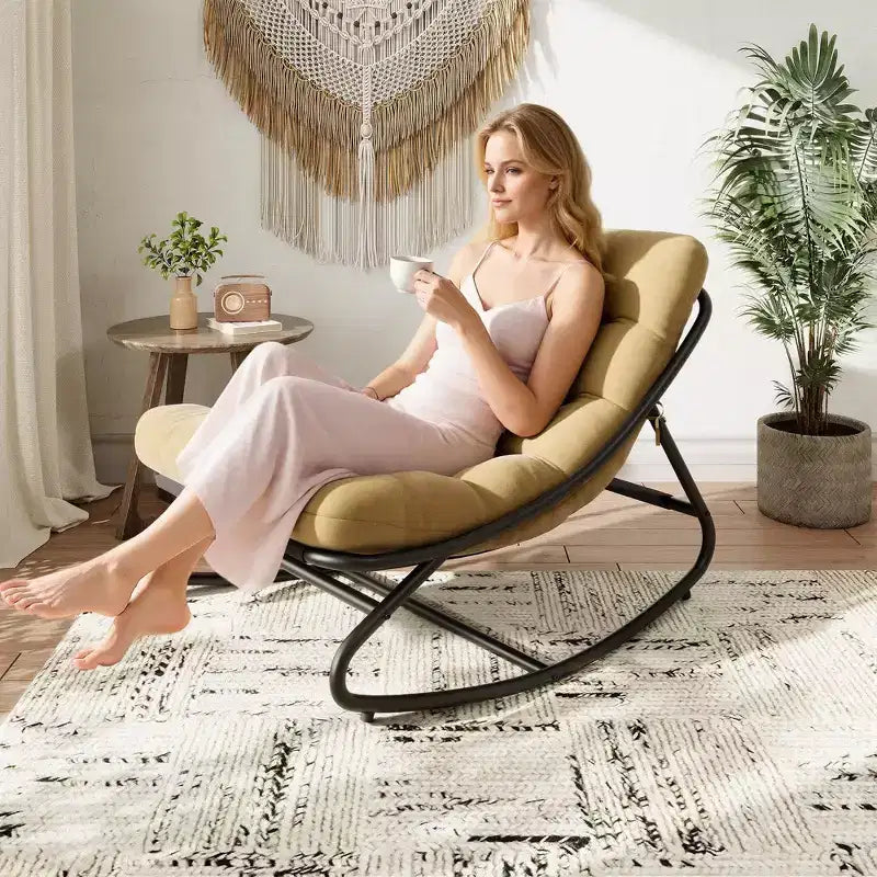 Fauteuil à bascule extérieur surdimensionné, cadre en métal, capacité de 180 kg, chaise longue à bascule confortable pour patio, véranda, jardin, balcon, salon