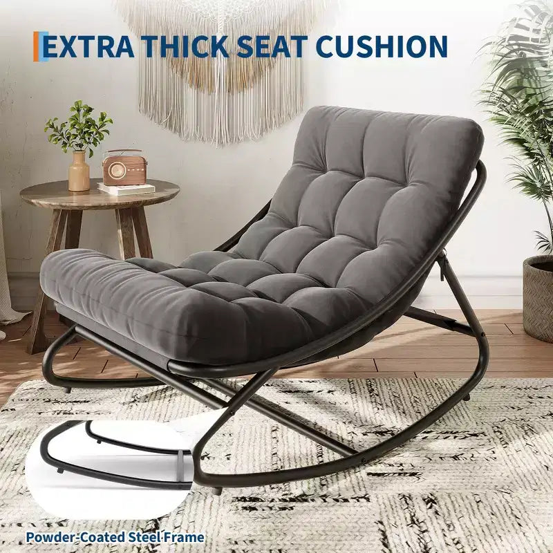 Fauteuil à bascule extérieur surdimensionné, cadre en métal, capacité de 180 kg, chaise longue à bascule confortable pour patio, véranda, jardin, balcon, salon