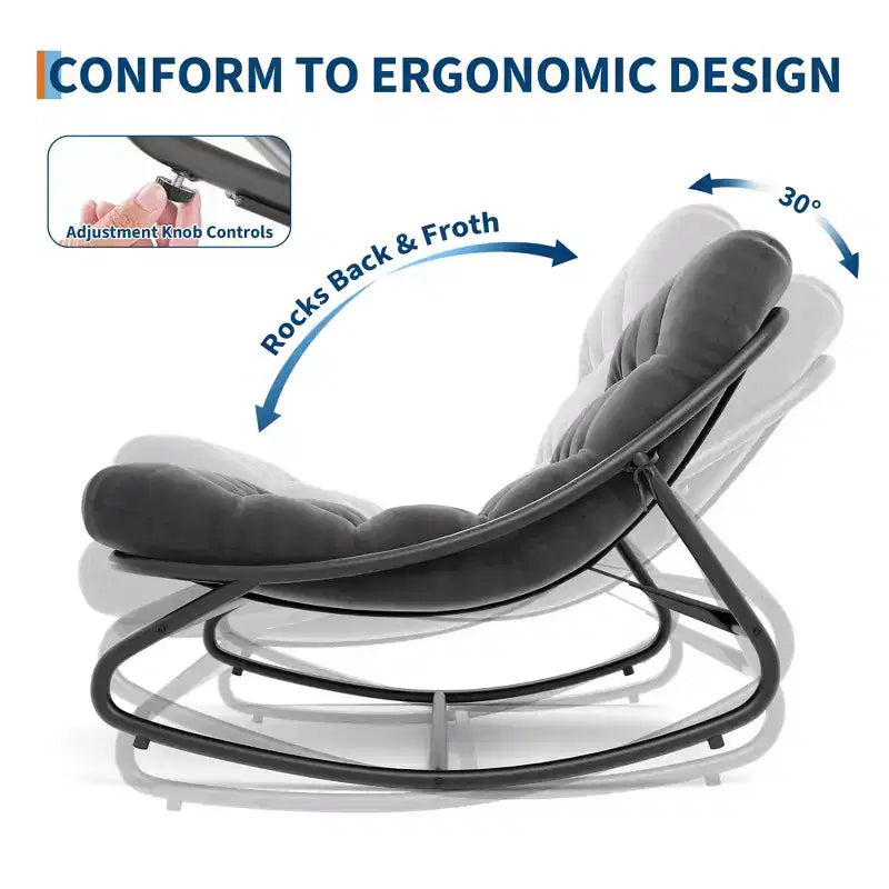 Fauteuil à bascule extérieur surdimensionné, cadre en métal, capacité de 180 kg, chaise longue à bascule confortable pour patio, véranda, jardin, balcon, salon