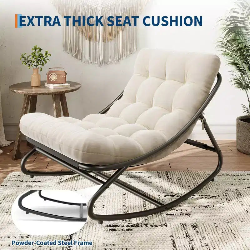 Fauteuil à bascule extérieur surdimensionné, cadre en métal, capacité de 180 kg, chaise longue à bascule confortable pour patio, véranda, jardin, balcon, salon