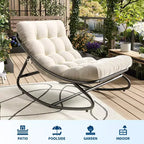 Fauteuil à bascule extérieur surdimensionné, cadre en métal, capacité de 180 kg, chaise longue à bascule confortable pour patio, véranda, jardin, balcon, salon