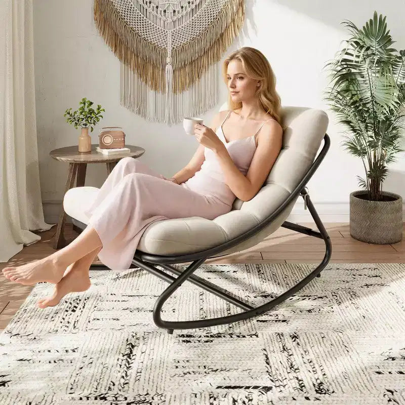 Fauteuil à bascule extérieur surdimensionné, cadre en métal, capacité de 180 kg, chaise longue à bascule confortable pour patio, véranda, jardin, balcon, salon