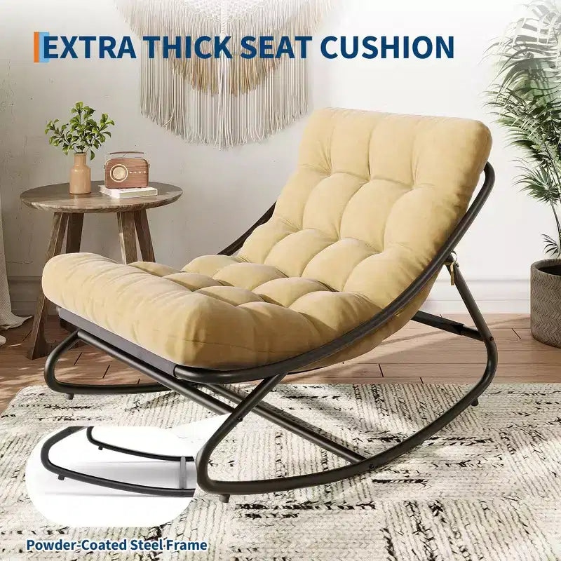 Fauteuil à bascule extérieur surdimensionné, cadre en métal, capacité de 180 kg, chaise longue à bascule confortable pour patio, véranda, jardin, balcon, salon