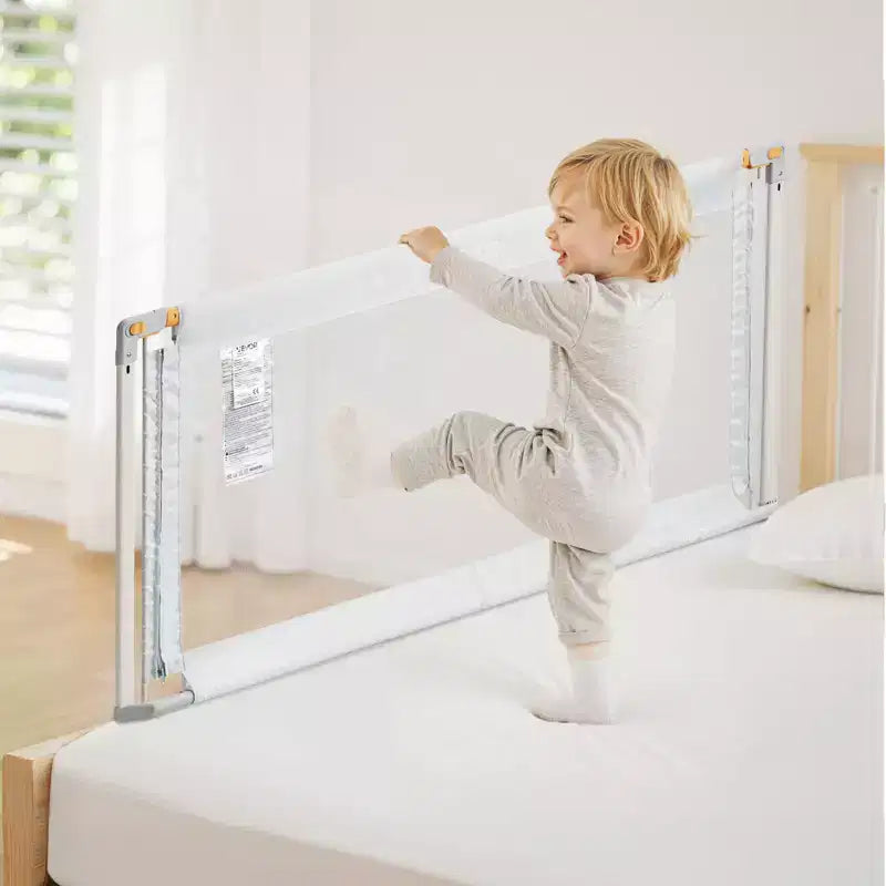 VEVOR Barrière de lit pour tout-petit, 3 pièces, Protection de lit pour enfants avec tube en fer renforcé et tissu Oxford, Rail de lit latéral à hauteur réglable, 3 côtés, Gris