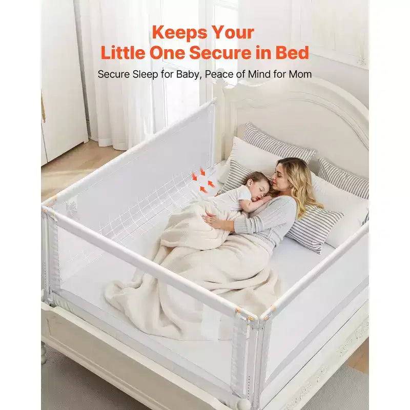 VEVOR Barrière de lit pour tout-petit, 3 pièces, Protection de lit pour enfants avec tube en fer renforcé et tissu Oxford, Rail de lit latéral à hauteur réglable, 3 côtés, Gris