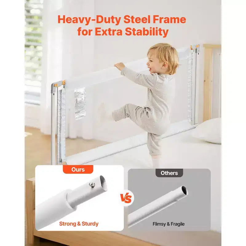 VEVOR Barrière de lit pour tout-petit, 3 pièces, Protection de lit pour enfants avec tube en fer renforcé et tissu Oxford, Rail de lit latéral à hauteur réglable, 3 côtés, Gris