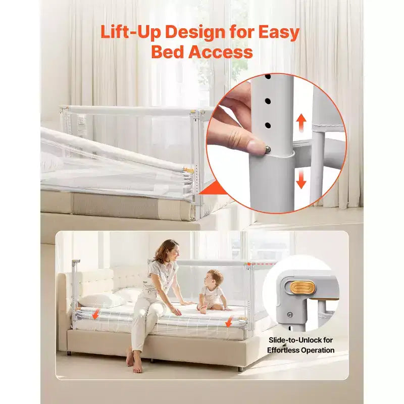 VEVOR Barrière de lit pour tout-petit, 3 pièces, Protection de lit pour enfants avec tube en fer renforcé et tissu Oxford, Rail de lit latéral à hauteur réglable, 3 côtés, Gris