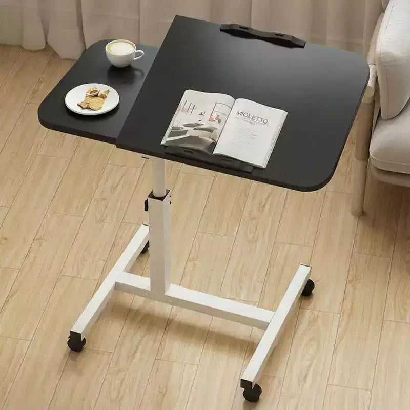 Adjustable Overbed Table (60-95cm) with Wheels C Black Hospital/Living Room Rolling Tray, Anti-Slip Surface
