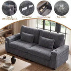 Canapé 2 places moderne Dyonery 91 avec accoudoirs de rangement pour le salon, canapé 2 places en velours côtelé avec poches latérales/chargement USB et porte-gobelets, assise profonde