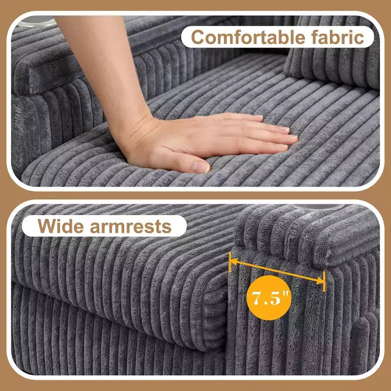 Canapé 2 places moderne Dyonery 91 avec accoudoirs de rangement pour le salon, canapé 2 places en velours côtelé avec poches latérales/chargement USB et porte-gobelets, assise profonde