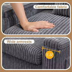 Canapé 2 places moderne Dyonery 91 avec accoudoirs de rangement pour le salon, canapé 2 places en velours côtelé avec poches latérales/chargement USB et porte-gobelets, assise profonde