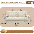 Canapé 2 places moderne Dyonery 91 avec accoudoirs de rangement pour le salon, canapé 2 places en velours côtelé avec poches latérales/chargement USB et porte-gobelets, assise profonde