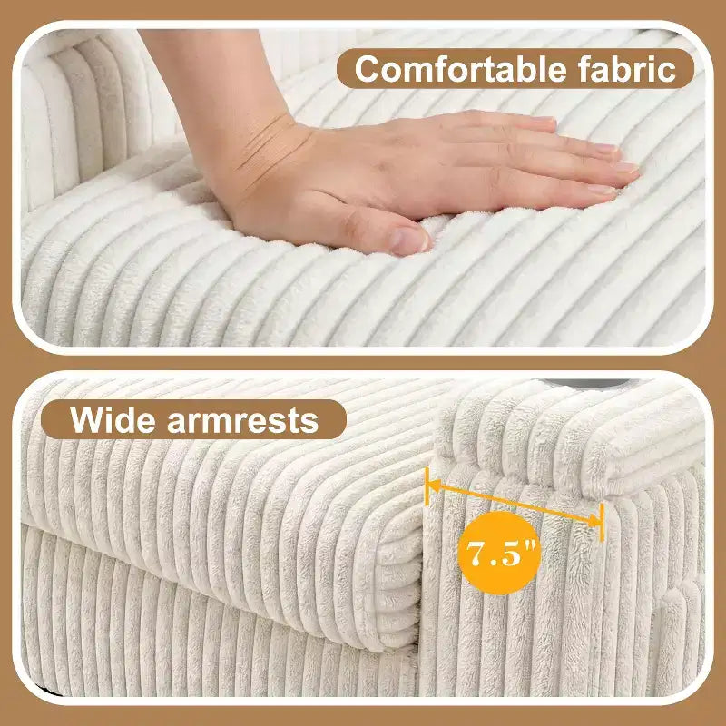 Canapé 2 places moderne Dyonery 91 avec accoudoirs de rangement pour le salon, canapé 2 places en velours côtelé avec poches latérales/chargement USB et porte-gobelets, assise profonde