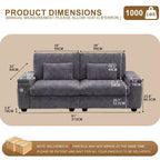 Canapé 2 places moderne Dyonery 91 avec accoudoirs de rangement pour le salon, canapé 2 places en velours côtelé avec poches latérales/chargement USB et porte-gobelets, assise profonde