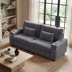 Canapé 2 places moderne Dyonery 91 avec accoudoirs de rangement pour le salon, canapé 2 places en velours côtelé avec poches latérales/chargement USB et porte-gobelets, assise profonde