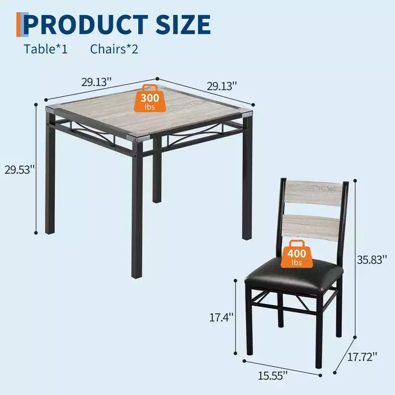 Ensemble de salle à manger Garvee pour 2 personnes avec protège-coins, ensemble de table de salle à manger pour 2 avec chaises rembourrées pour cuisine, appartement, gris rétro