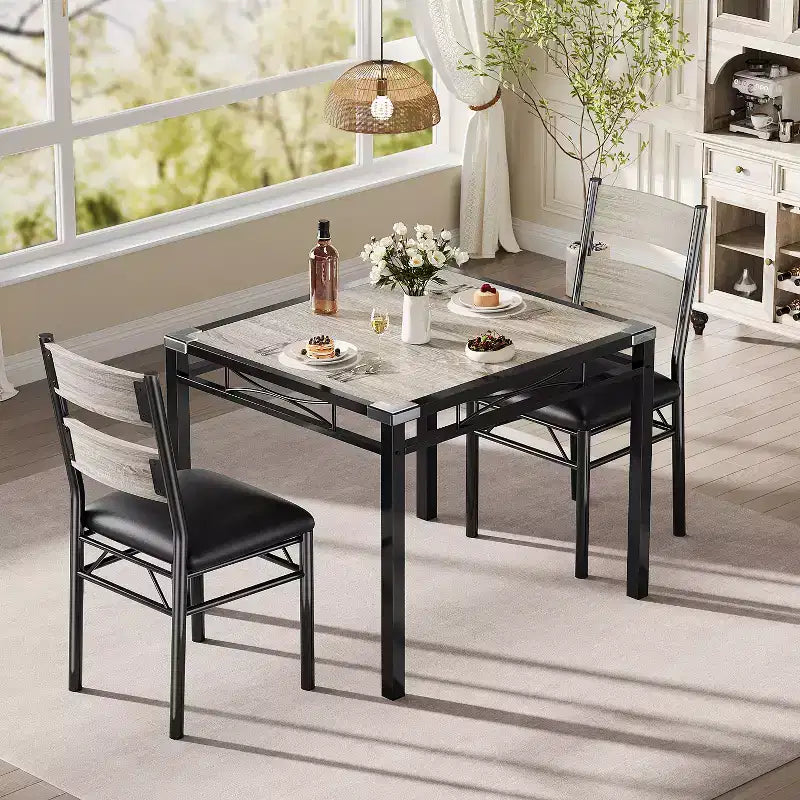 Ensemble de salle à manger Garvee pour 2 personnes avec protège-coins, ensemble de table de salle à manger pour 2 avec chaises rembourrées pour cuisine, appartement, gris rétro