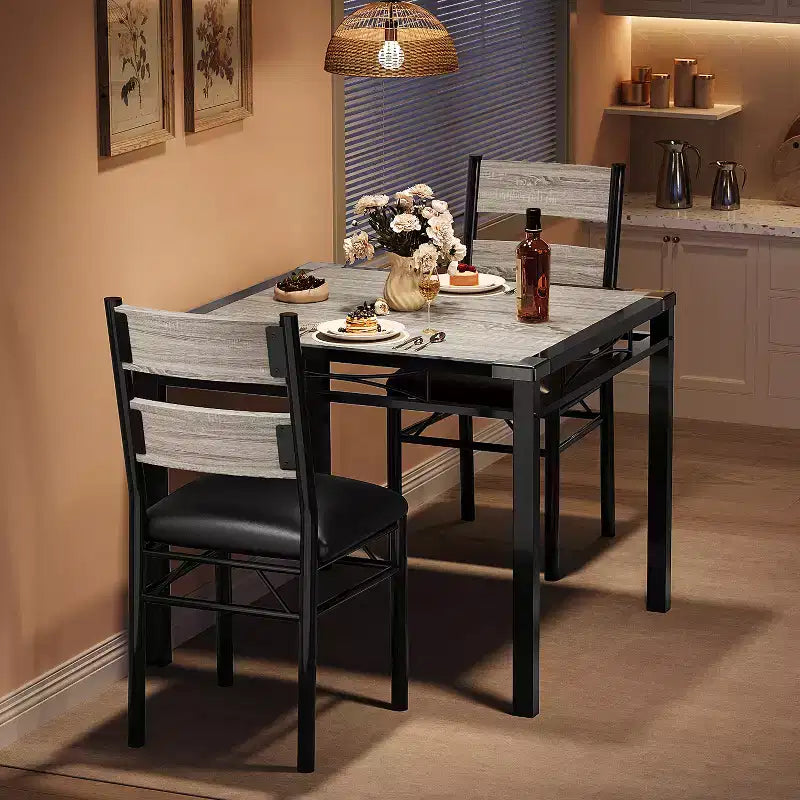 Ensemble de salle à manger Garvee pour 2 personnes avec protège-coins, ensemble de table de salle à manger pour 2 avec chaises rembourrées pour cuisine, appartement, gris rétro