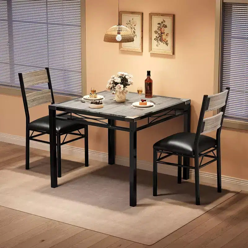 Ensemble de salle à manger Garvee pour 2 personnes avec protège-coins, ensemble de table de salle à manger pour 2 avec chaises rembourrées pour cuisine, appartement, gris rétro