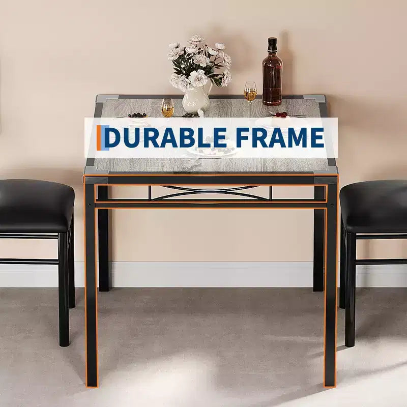 Ensemble de salle à manger Garvee pour 2 personnes avec protège-coins, ensemble de table de salle à manger pour 2 avec chaises rembourrées pour cuisine, appartement, gris rétro