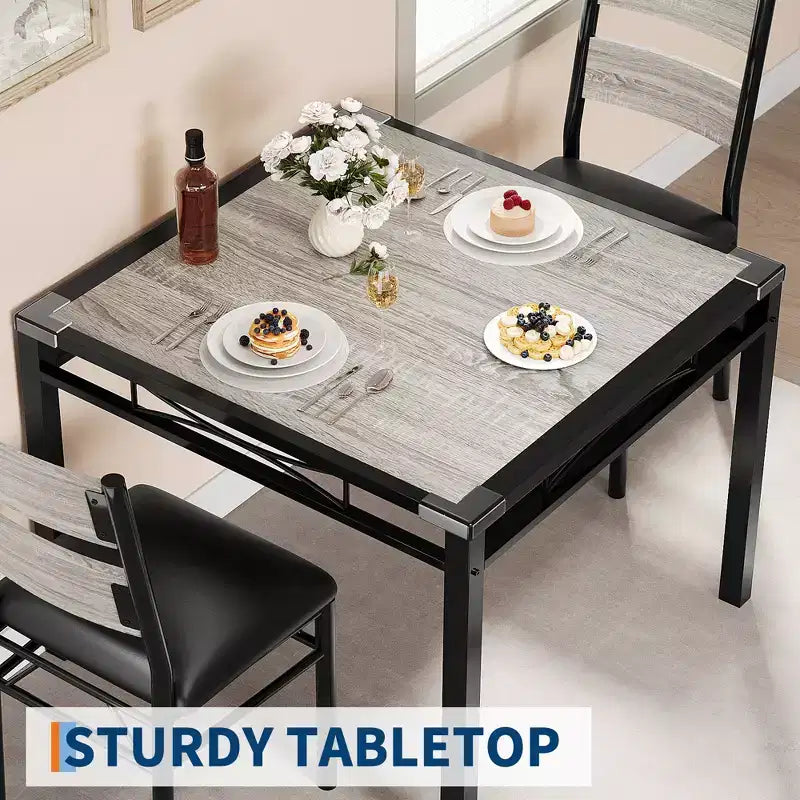Ensemble de salle à manger Garvee pour 2 personnes avec protège-coins, ensemble de table de salle à manger pour 2 avec chaises rembourrées pour cuisine, appartement, gris rétro