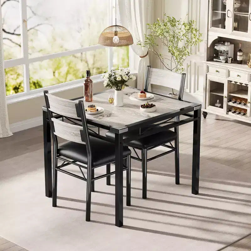 Ensemble de salle à manger Garvee pour 2 personnes avec protège-coins, ensemble de table de salle à manger pour 2 avec chaises rembourrées pour cuisine, appartement, gris rétro