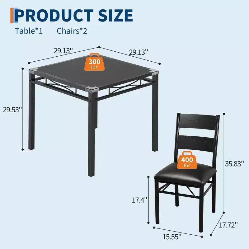 Ensemble de salle à manger Garvee pour 2 personnes avec protège-coins, ensemble de table de salle à manger pour 2 avec chaises rembourrées pour cuisine, appartement, gris rétro