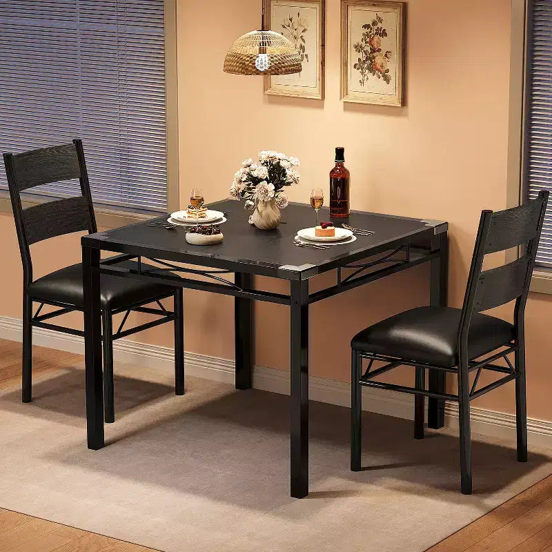 Garvee Dining Table Set for 2 with Corner Protector, Dining Room Table Set for 2 with Upholstered Chairs for Kitchen, Apartment, Retro Gray