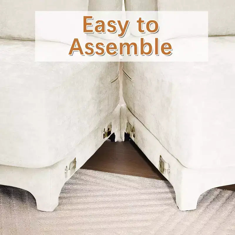 Homy Casa Canapé 3 places en chenille avec pouf mobile, canapé sectionnel modulable rembourré pour salon