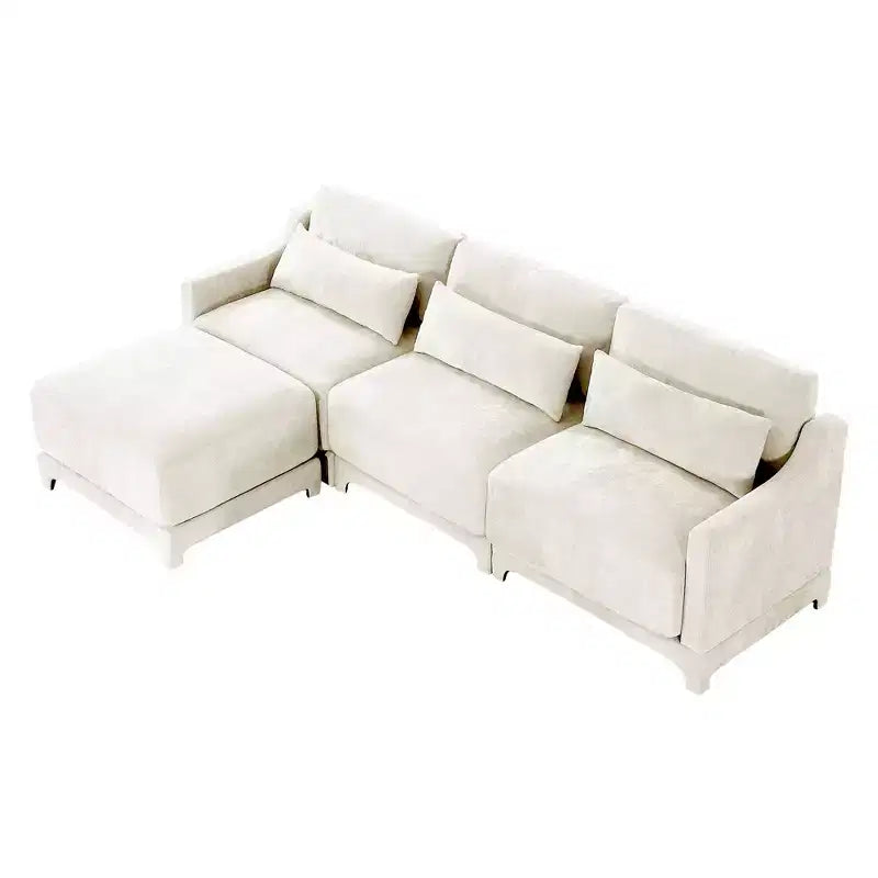 Homy Casa Canapé 3 places en chenille avec pouf mobile, canapé sectionnel modulable rembourré pour salon