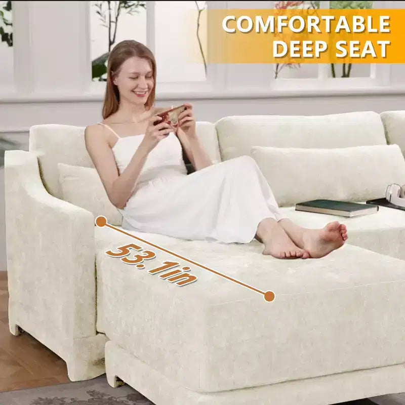 Homy Casa Canapé 3 places en chenille avec pouf mobile, canapé sectionnel modulable rembourré pour salon