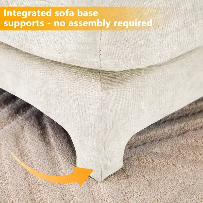 Homy Casa Canapé 3 places en chenille avec pouf mobile, canapé sectionnel modulable rembourré pour salon