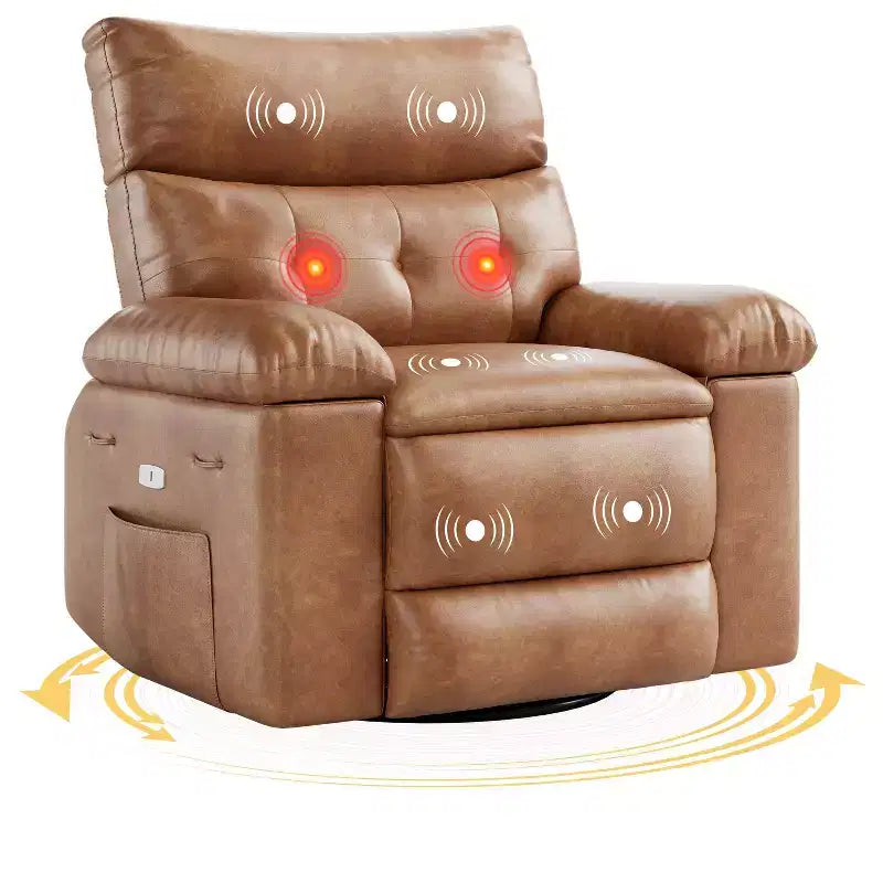 360 Swivel Oversized Rocking Recliner with Adjustable Massage, Reclinable Silla Mecedora Comfort Chair in PU Leather for Nursery,Bedroom,Living Room