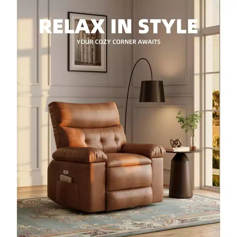 Fauteuil inclinable à bascule surdimensionné pivotant à 360° avec massage réglable, fauteuil confort inclinable en cuir PU pour chambre de bébé, chambre à coucher, salon
