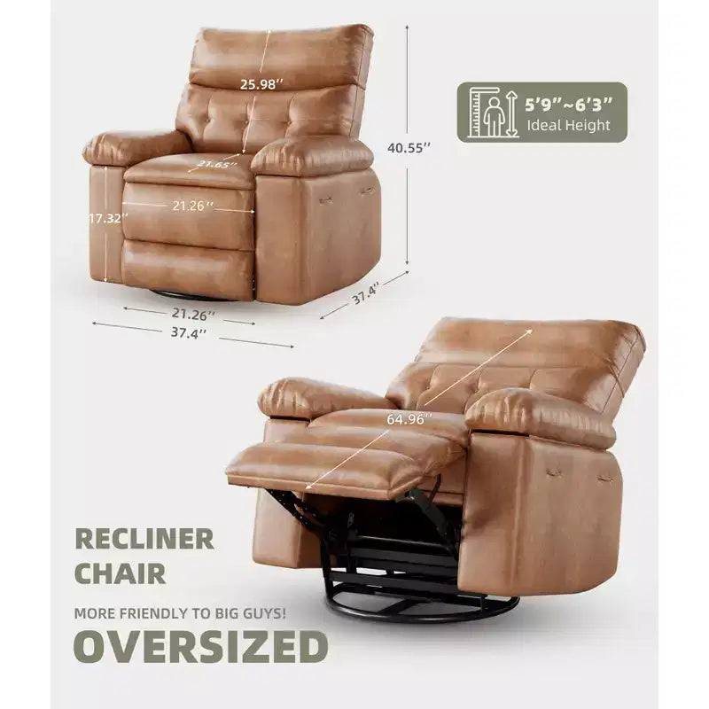 Fauteuil inclinable à bascule surdimensionné pivotant à 360° avec massage réglable, fauteuil confort inclinable en cuir PU pour chambre de bébé, chambre à coucher, salon