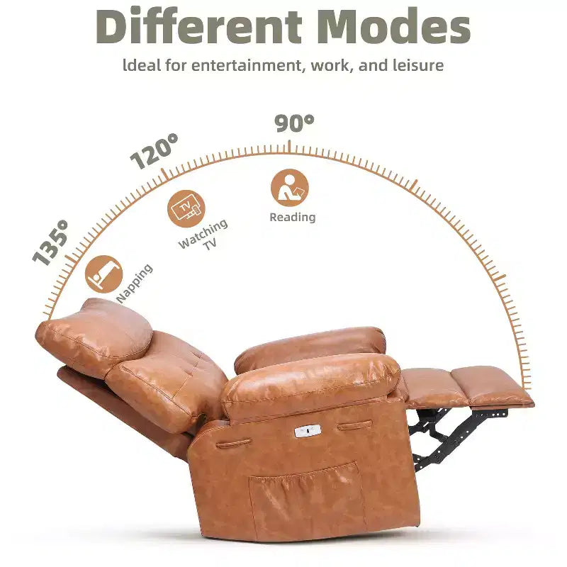 Fauteuil inclinable à bascule surdimensionné pivotant à 360° avec massage réglable, fauteuil confort inclinable en cuir PU pour chambre de bébé, chambre à coucher, salon