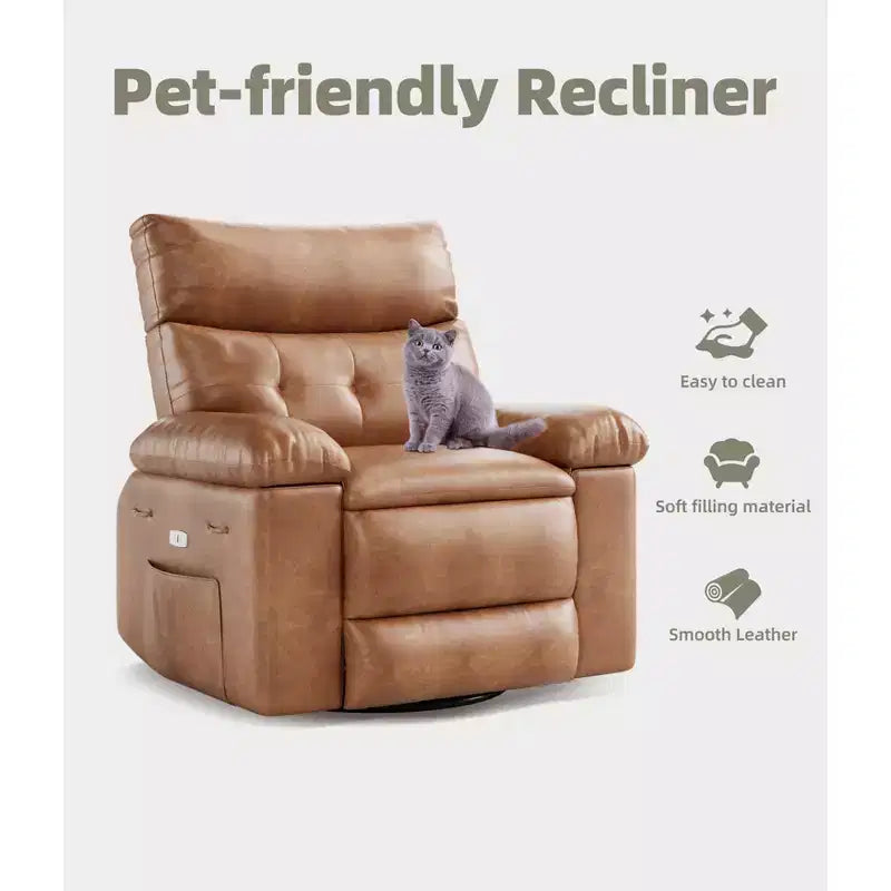 Fauteuil inclinable à bascule surdimensionné pivotant à 360° avec massage réglable, fauteuil confort inclinable en cuir PU pour chambre de bébé, chambre à coucher, salon